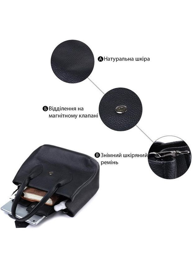 Сумка шоппер жіноча з натуральної шкіри на плече середня Чорний 39053 Shvigel (353302638)