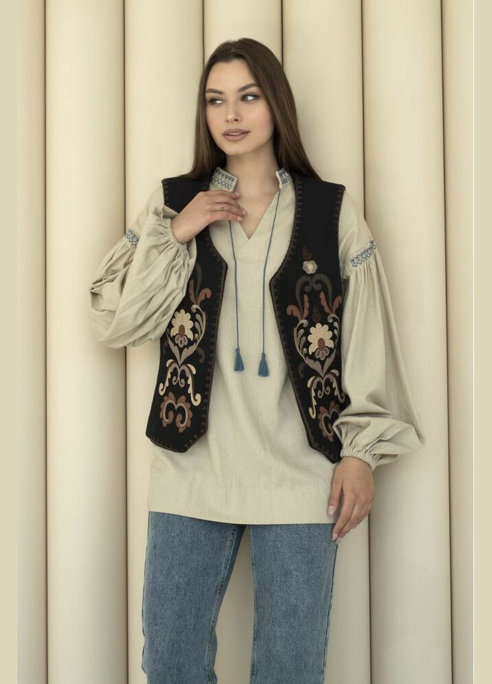 Жіночий жилет вовняний з фантазійною вишивкою-аплікацією MKSMV142/955 Modna KAZKA (336933901)