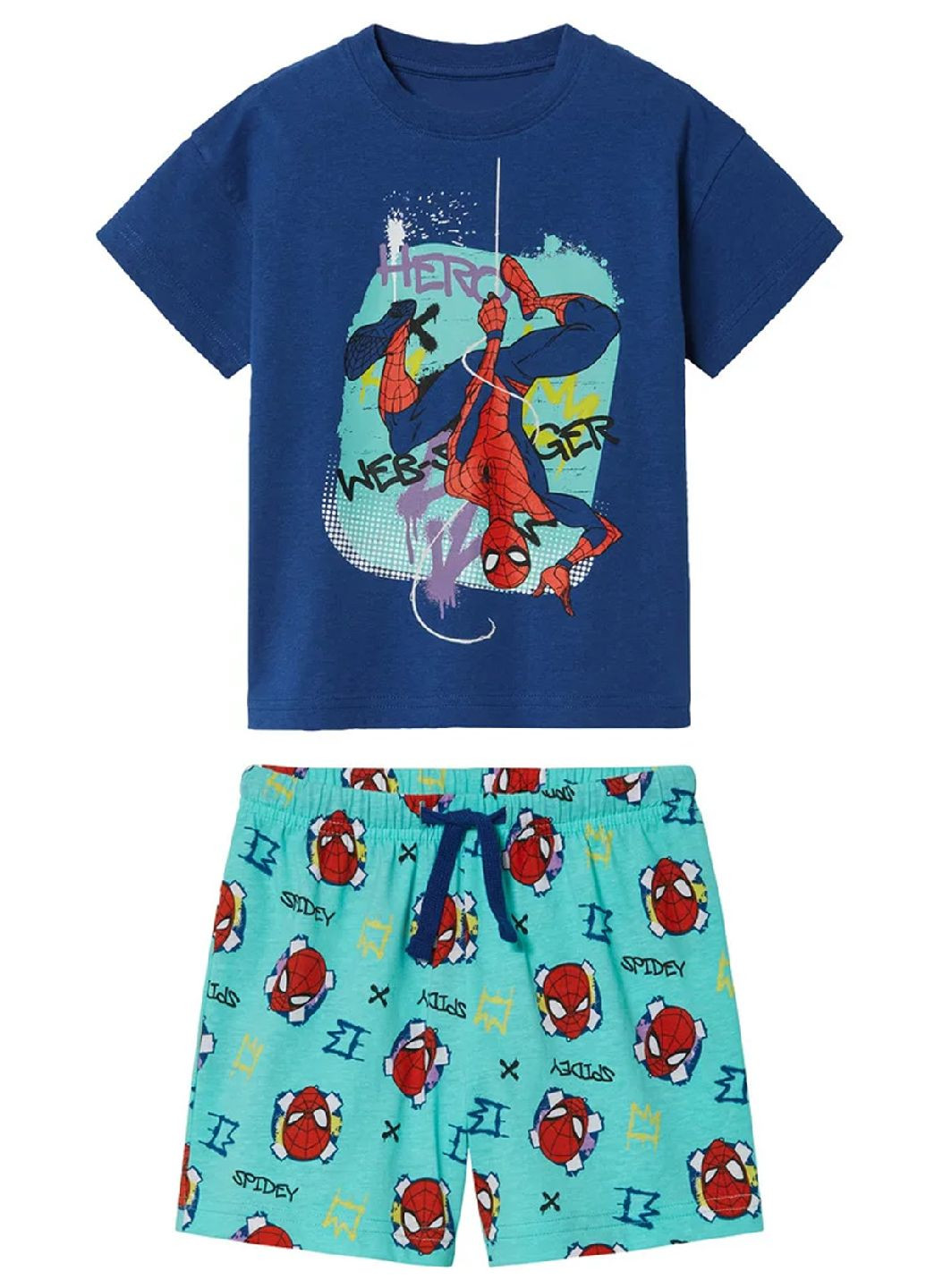 Комбинированный летний летний хлопковый костюм (футболка, шорты) с шортами Marvel