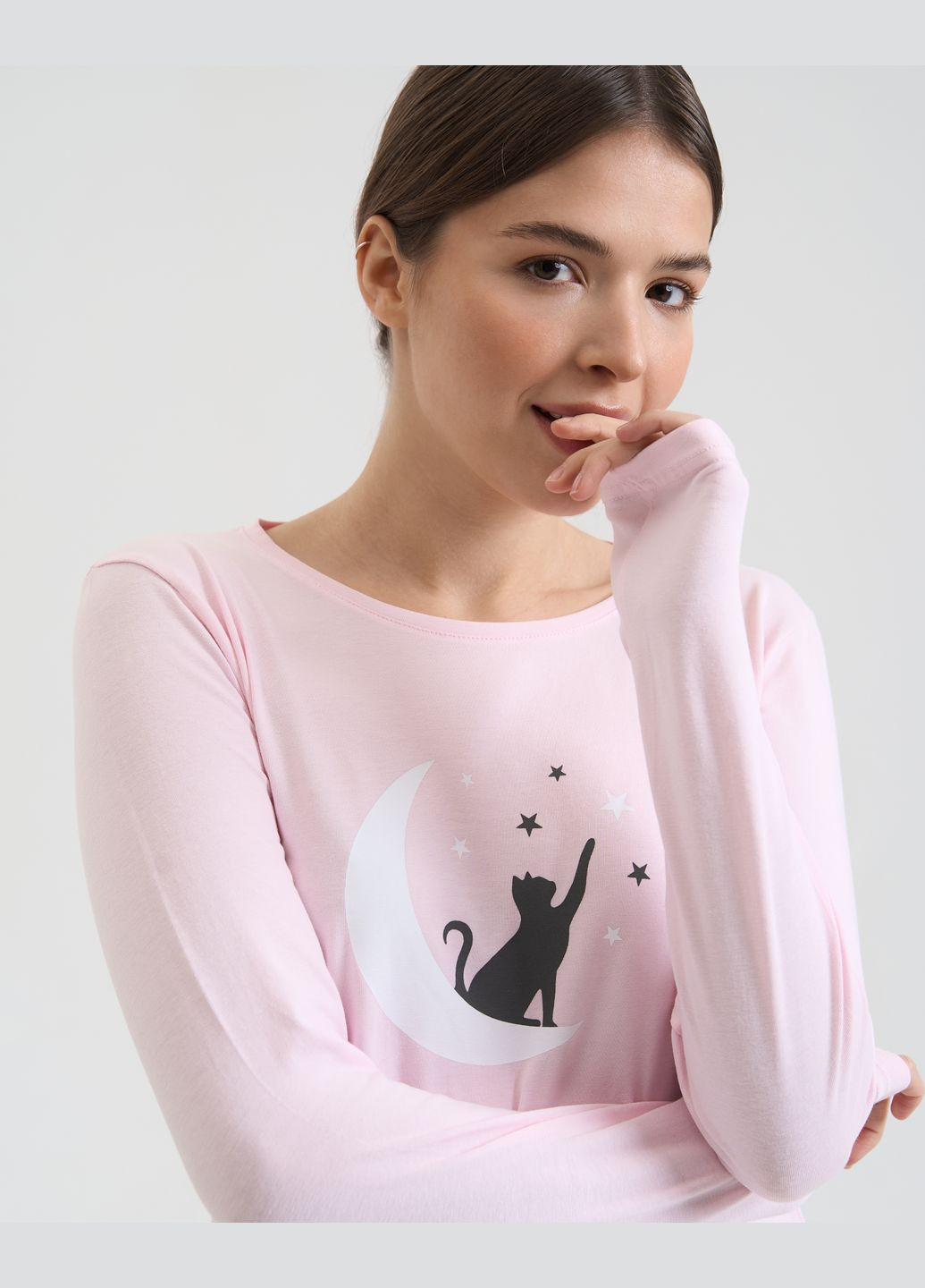 Светло-розовая женский комплект со штанами кот и звезды Nicoletta