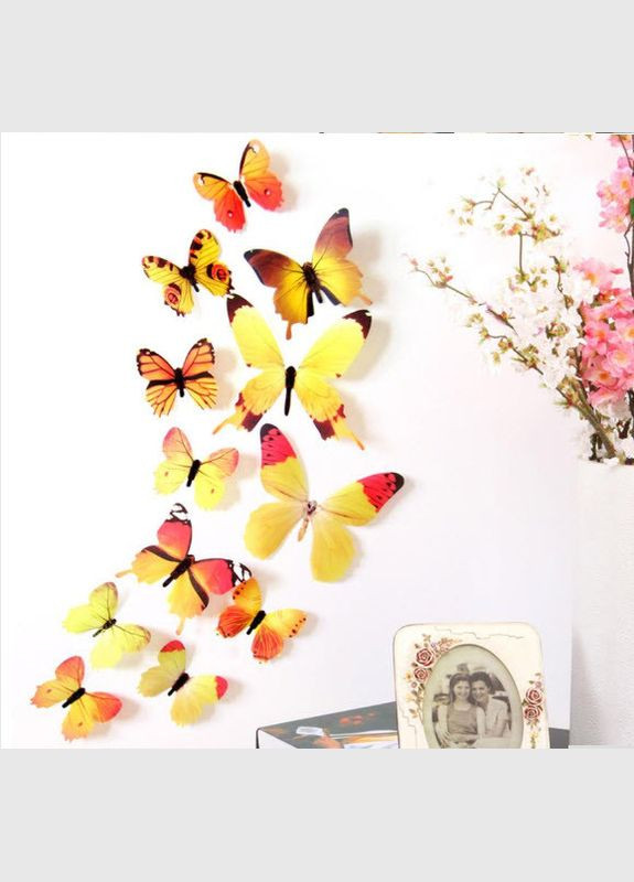 Наклейки на стену 12 шт 3D бабочек желто-разноцветные Б130 No Brand (304292114)