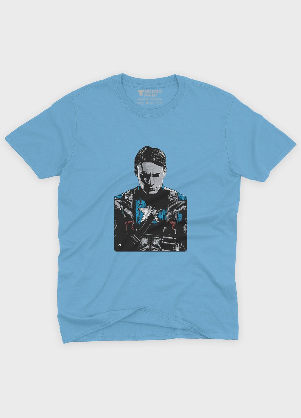 Голубая мужская футболка с принтом супергероя - капитан америка (ts001-1-lbl-006-022-010) Modno