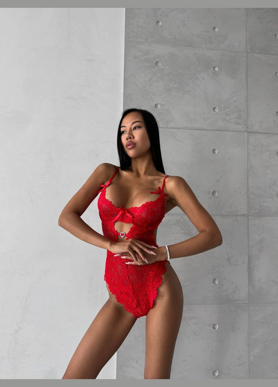 Красный женский боди с открытым доступом с юбкой Simply sexy