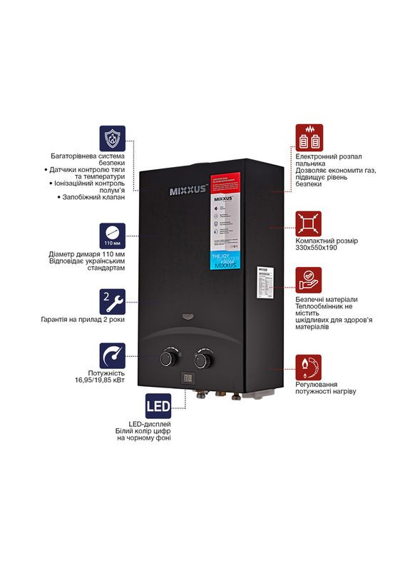 Газова колонка GWH-0210 BASIC BLACK димохідна 10 л/хв ( ) (WH0023) Mixxus (366323136)