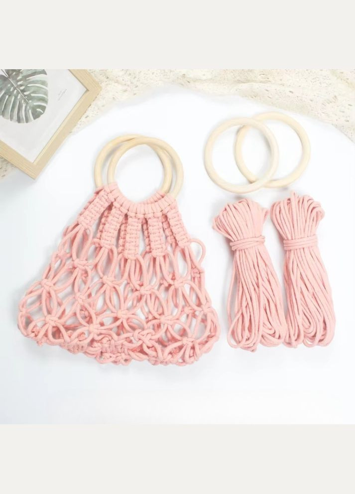 Набір макраме для ручного в'язання ажурної плетеної сумки 29х26 см для рукоділля та творчості колір рожевий No Brand (344573476)