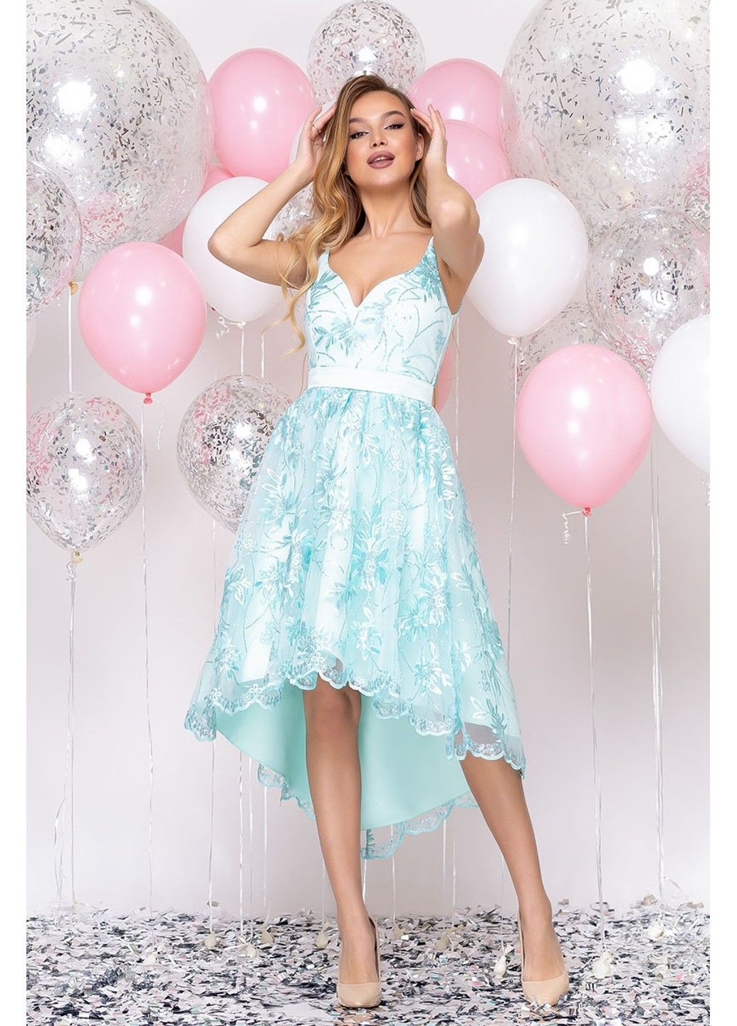 Бирюзовое коктейльное платье декольте асимметрия 20007 бирюза Tanita-Romario