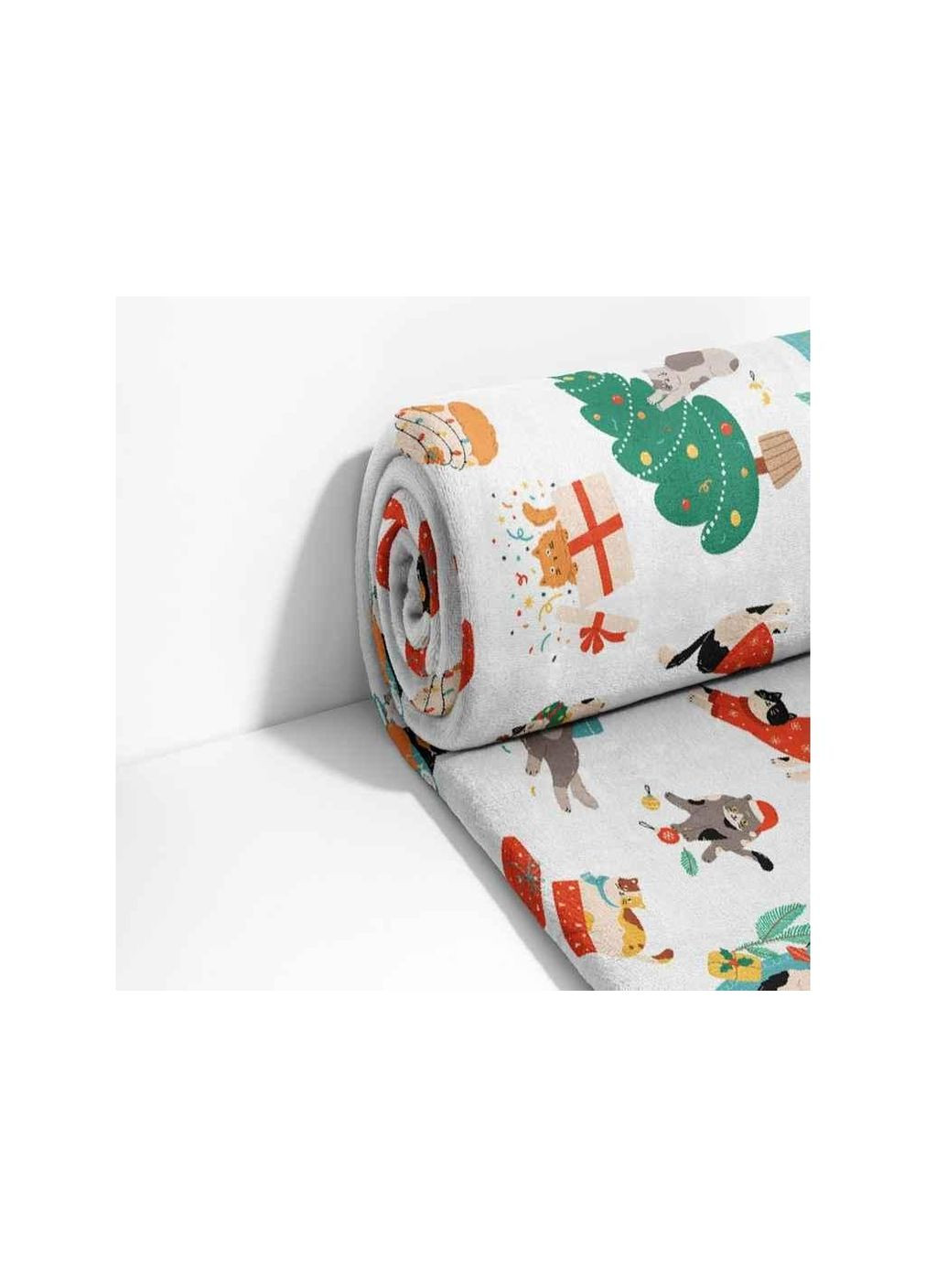 Плед 180*200 Новорічний Велсофт, Білий з принтом ТМ Lelit (346287241)