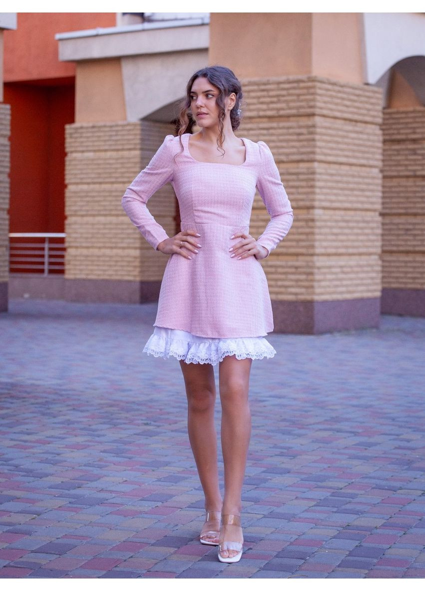 Розовое коктейльное платье бэби долл First Woman однотонное