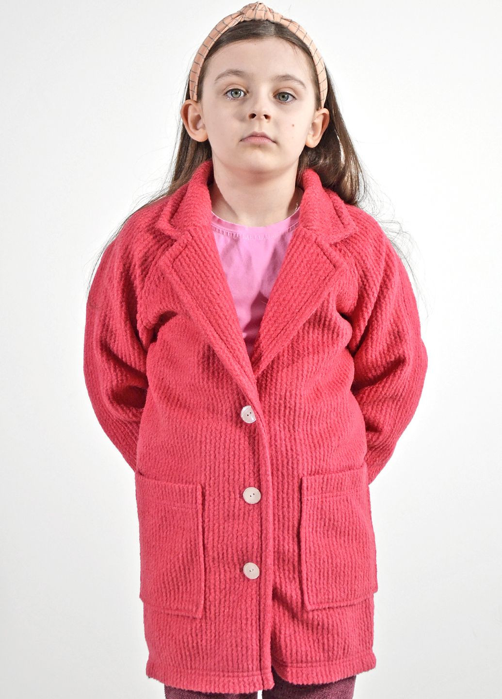 Малинове демісезонне Пальто букле для дівчинки демісезонне оверсайз ZM