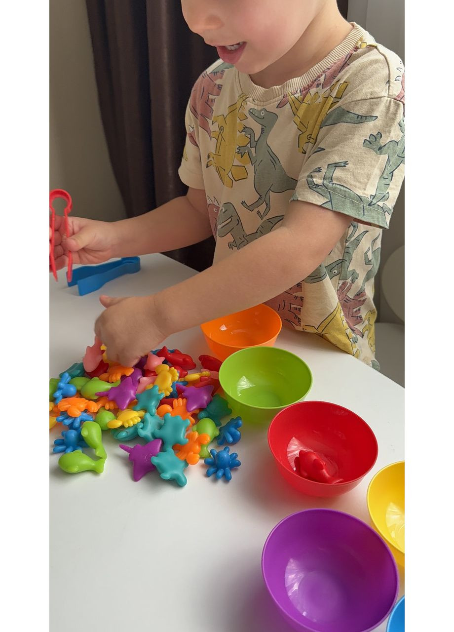 Набір для сортування 56 деталей з мисочками і пінцетом | Розвиваюча гра для дітей No Brand (364553119)