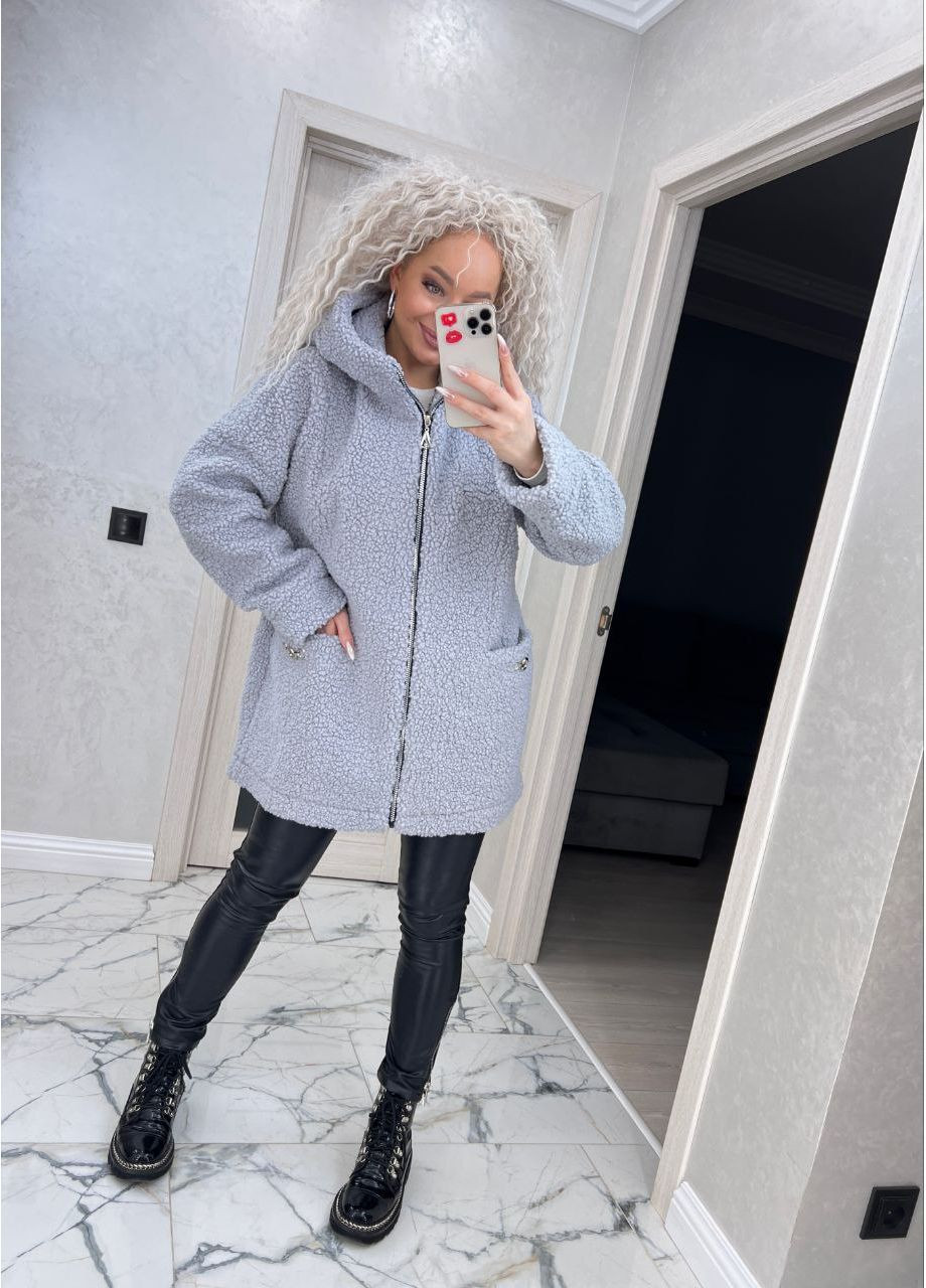 Серая демисезонная женская куртка из меха овчины Stylish Touch