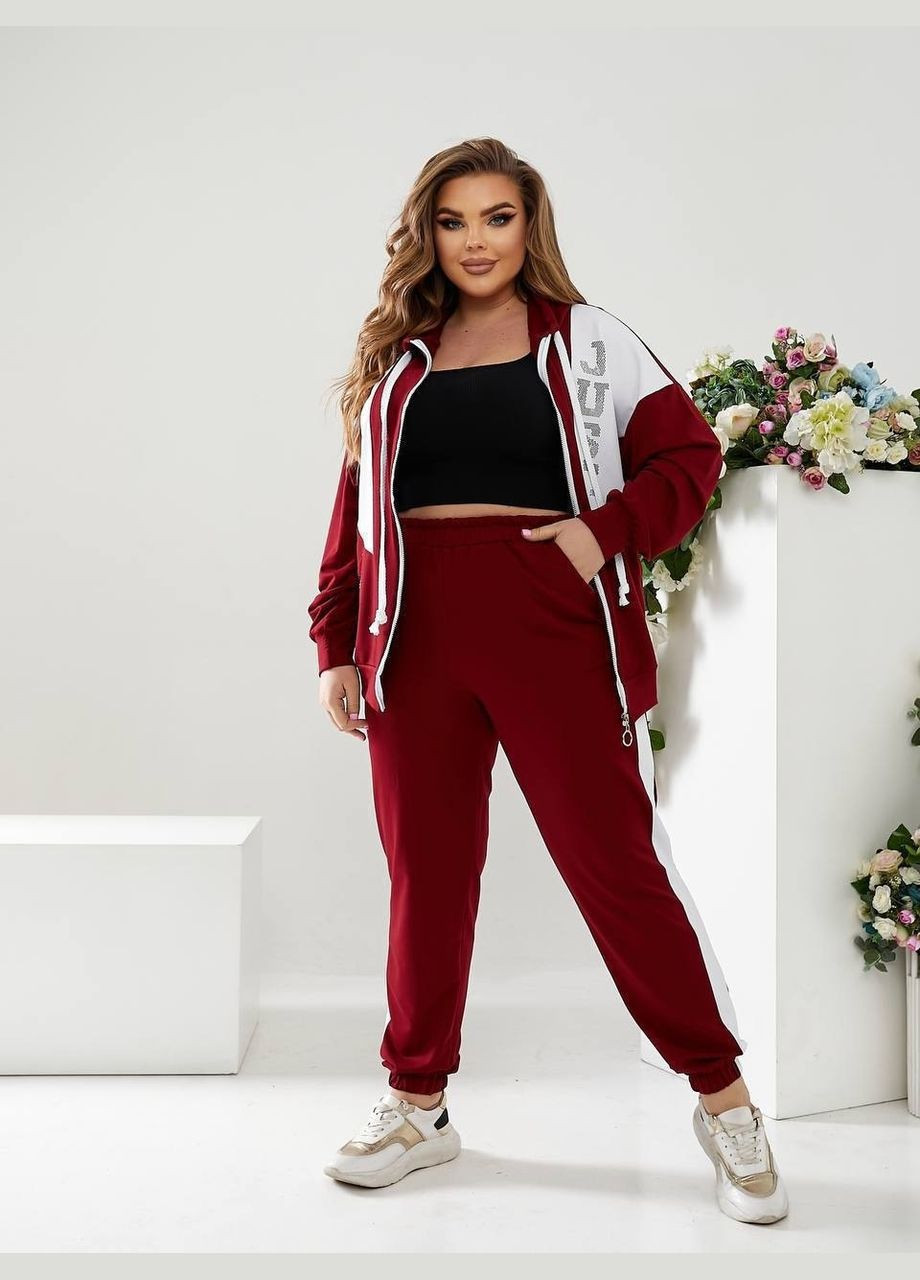 Жіночий спортивний костюм батал бордо трикотажний з капюшоном на змійці для літа/весни Viki Спортивний костюм (316218926)