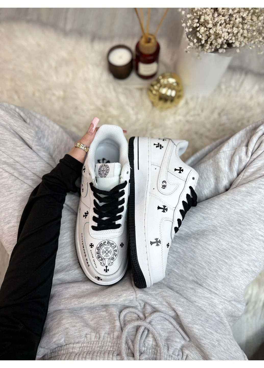 Комбіновані літні кросівки nike force low x chrome hearts custom найк аір форс No Brand