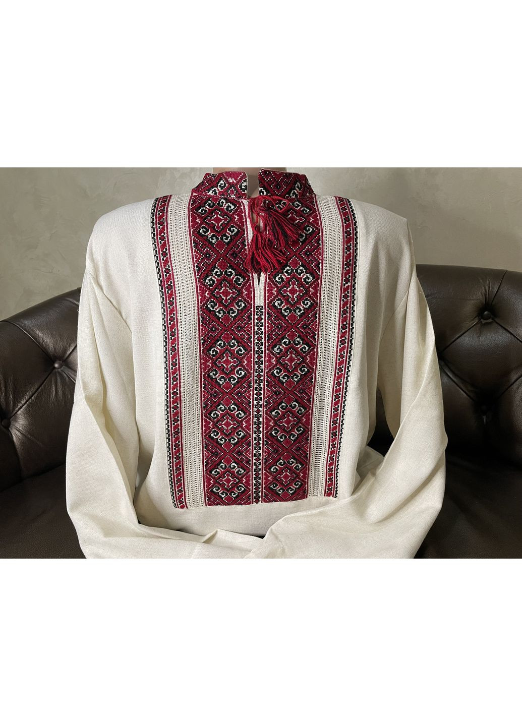 Сіра стильна чоловіча вишиванка на сірому льоні ручної роботи ч - 1883. l (371907749)