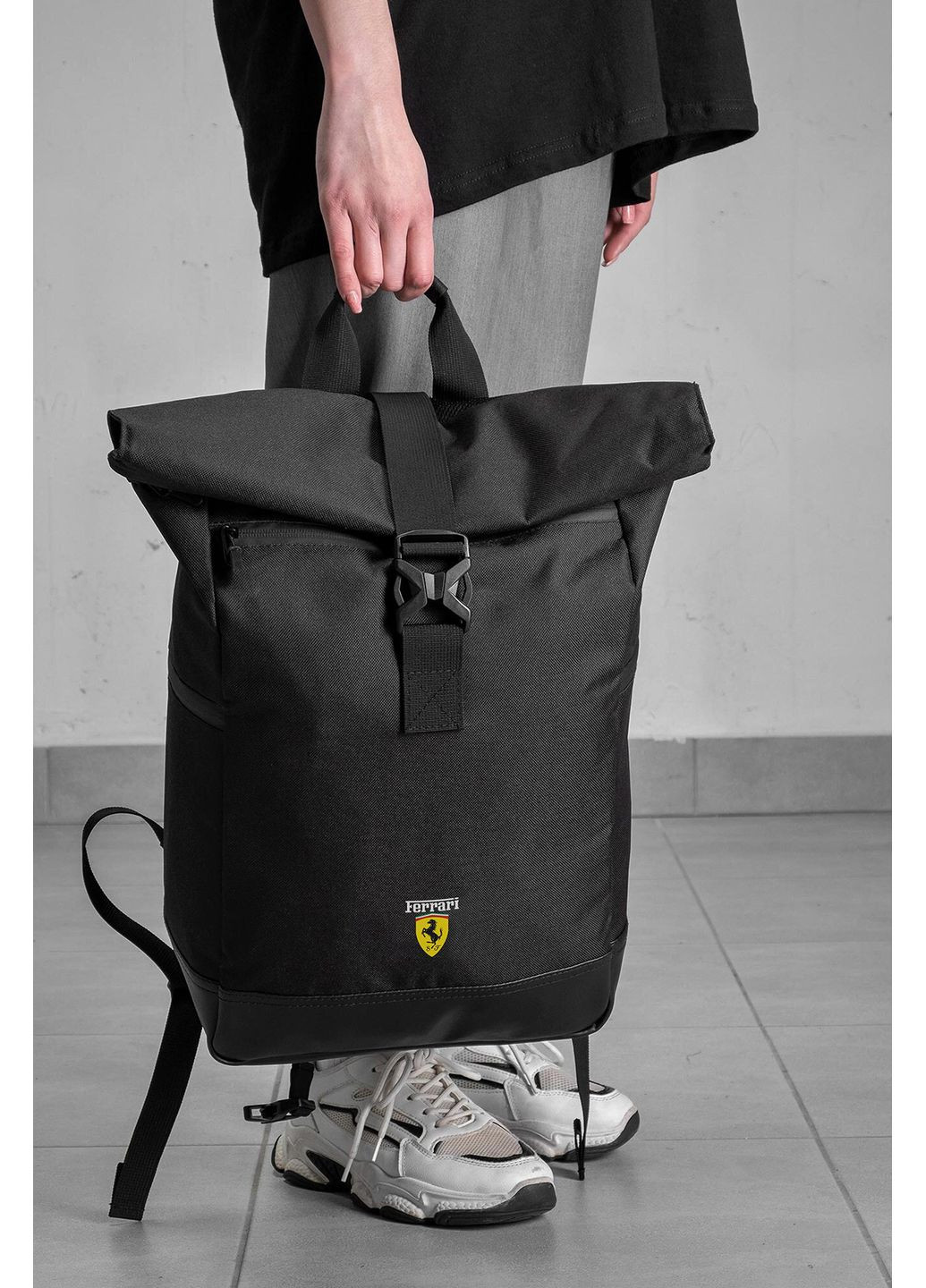 Женский Повседневный Рюкзак Роллтоп Школьный С Принтом Ferrari Black Without (360641697)