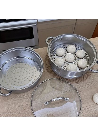 Пароварка-кастрюля из нержавеющей стали 2-мя ярусами 2.5л Cu-8990AA No Brand (368785988)