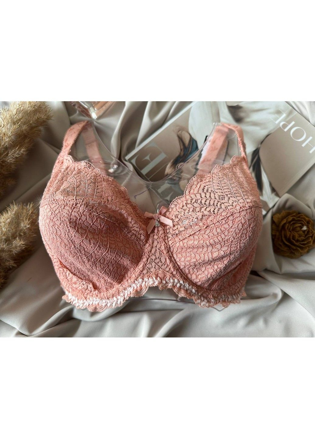 Пудровый пудровый кружевной бюстгальтер без поролона Lanny Mode