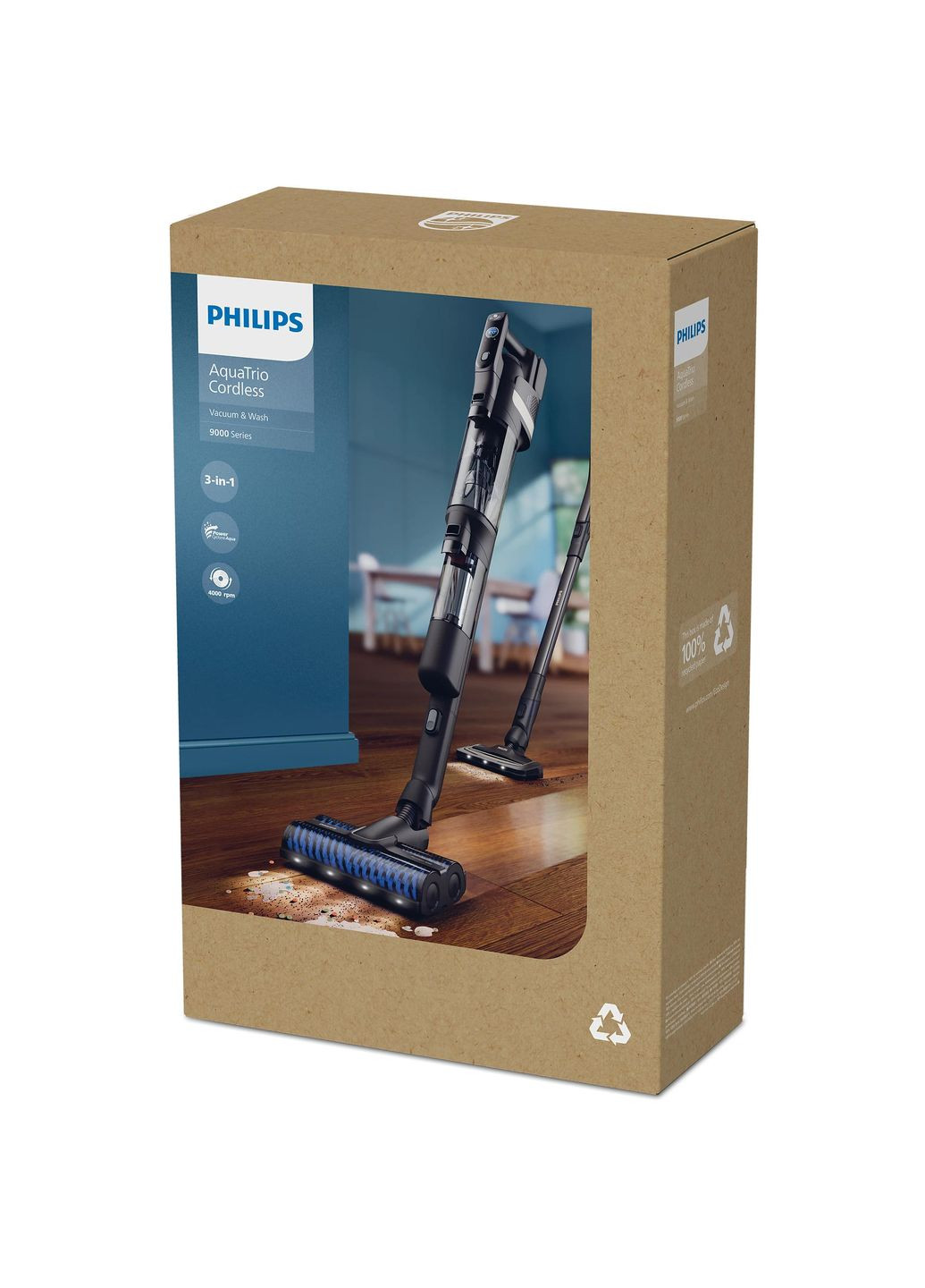 Пилосос безпровідний AquaTrio, вологе прибирання, конт пилок -0.42л, автон. робота до 25хв, PowerCyclone Aqua, чорний Philips (364874307)