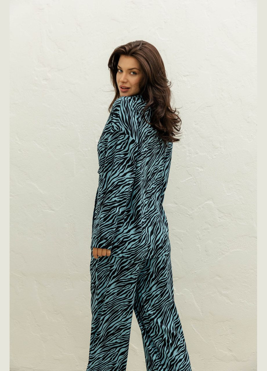 Брючний костюм принт зебра. Бірюзовий Seventeen (345707935)