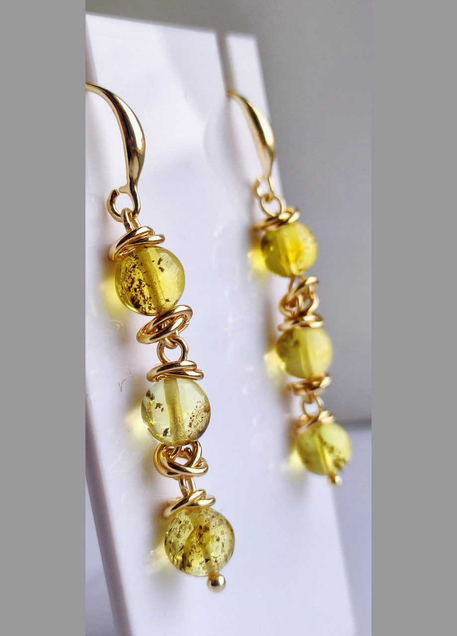 Сережки 2557 з натурального бурштину Медовий відтінок MINOV (311310498)