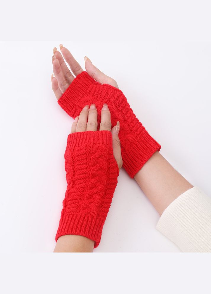 Митенки с текстурой вязки красные One Size No Brand (308250644)