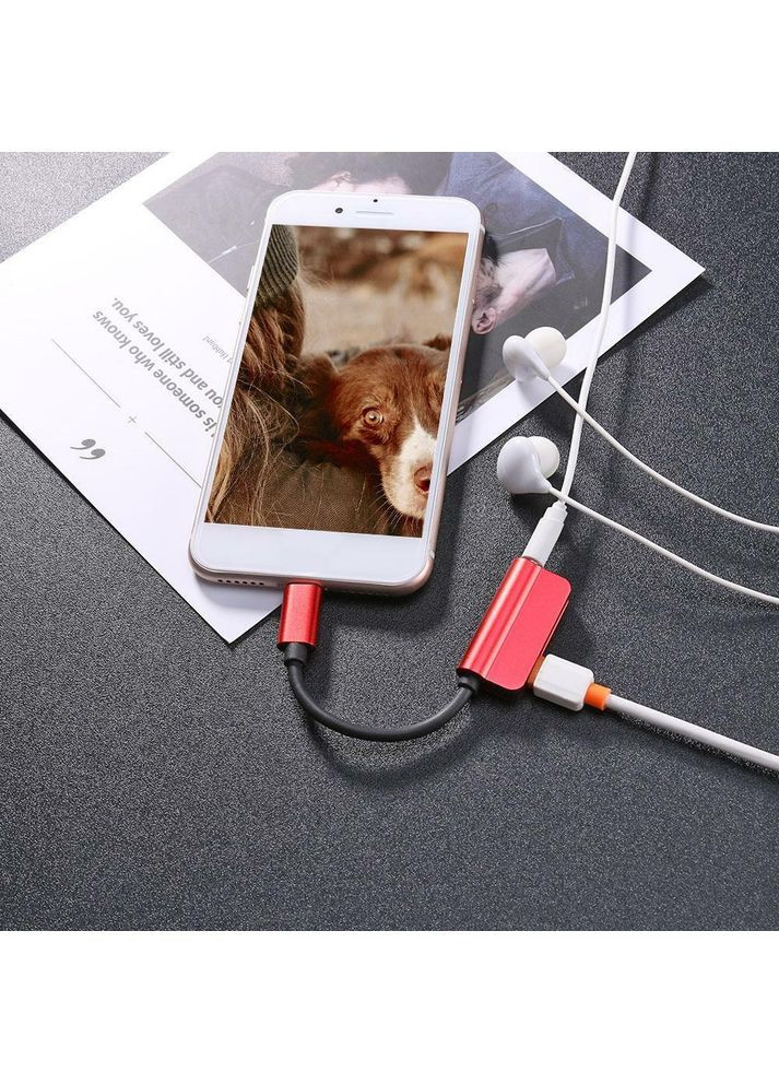 Переходник сплиттер 2 в 1 USB-C Type C в 3.5mm Jack AUX Audio адаптер для зарядки и прослушивания музыки (red) China (366874406)