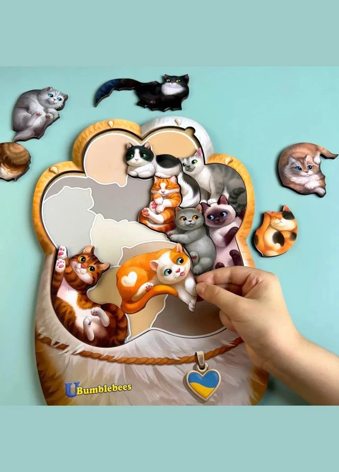 Деревянный пазл-вкладыш "Котики-муркотики" Ubumblebees (ПСФ133) PSF133 No Brand (316527794)