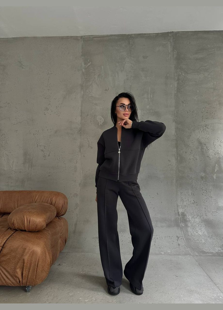 Женский теплый качественный спортивный костюм: кофта бомбер на молнии и брюки палаццо со стрелками с утеплением No Brand (316094551)