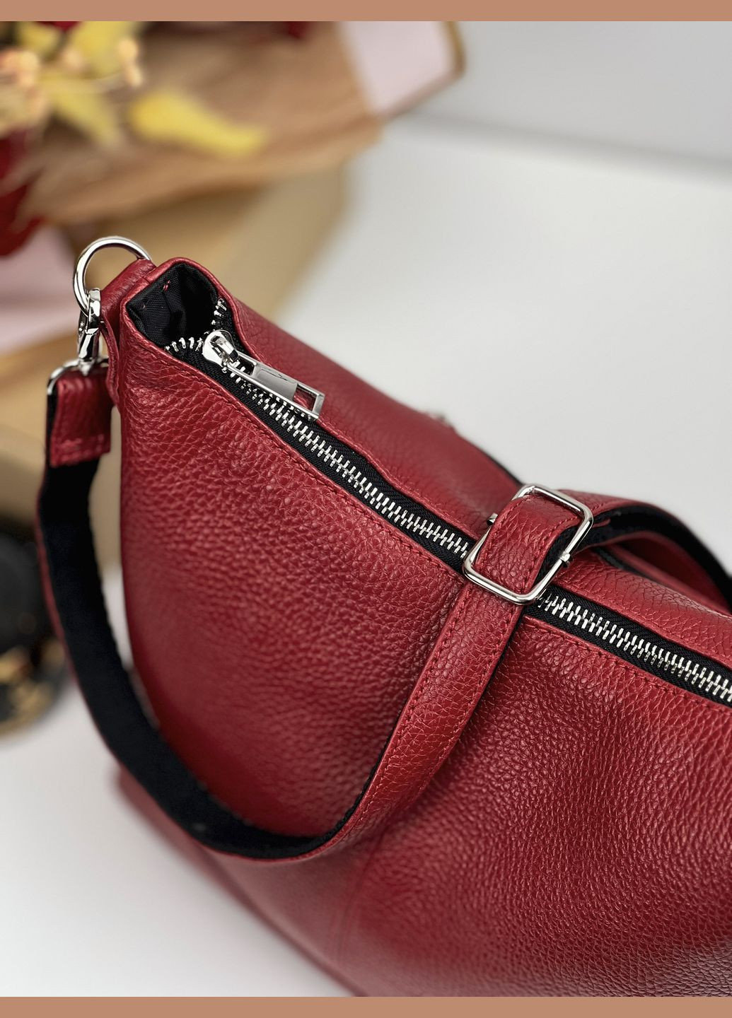 Женская сумка кросс-боди (через плечо) из натуральной кожи, Красный Famk (325488981)