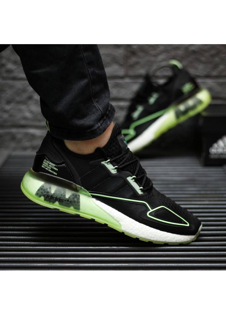 Сірі Осінні кросівки чоловічі adidas zx 2k boost black green white адідас zx 2k ізі буст No Brand