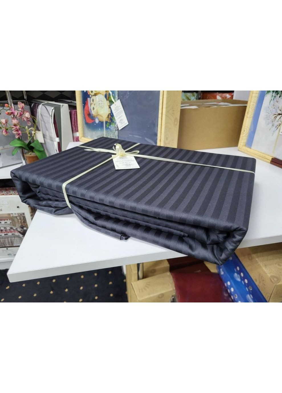 Постельное белье с резинкой DARK NIGHT, сатин страйп LUX Полуторный размер, наволочки 50/70 No Brand (364220242)