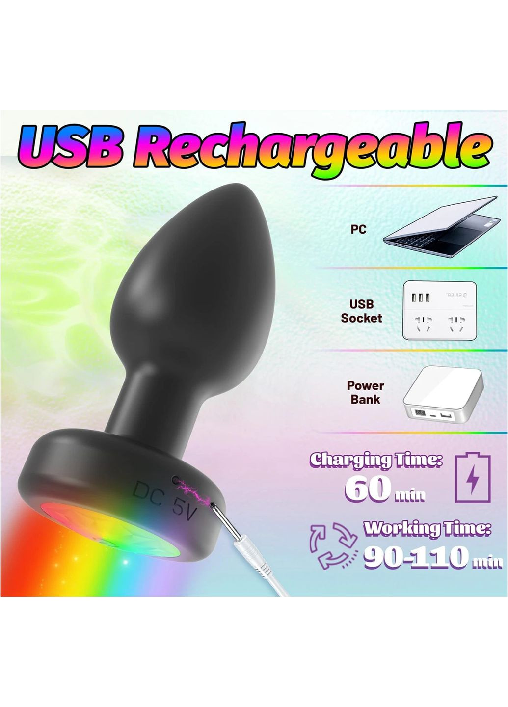 Анальна пробка LED Райдужна Rainbow (370202993)