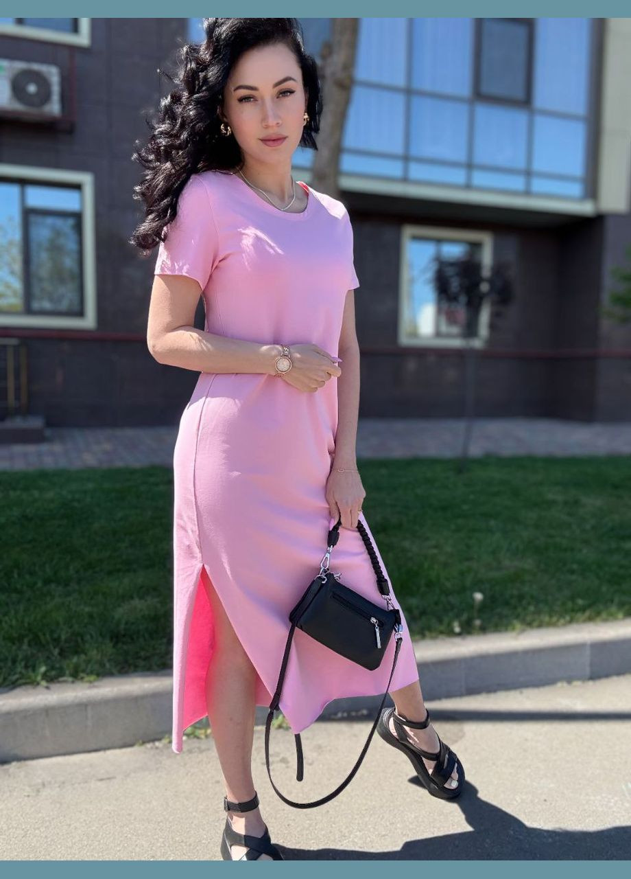 Розовое повседневный, кэжуал платье-футболка женское Україна однотонное