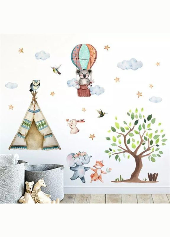 Наклейки для дитячої кімнати Коала на повітряній кулі звірі в лісі (лист 60 х 60 см) Б171 No Brand (302242932)