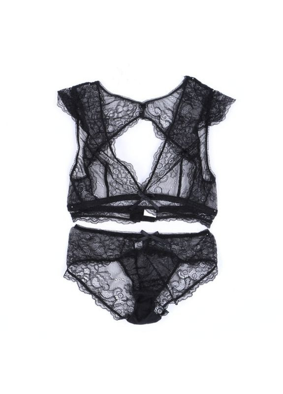 Чорний демісезонний мереживний комплект: бралет + трусики No Brand