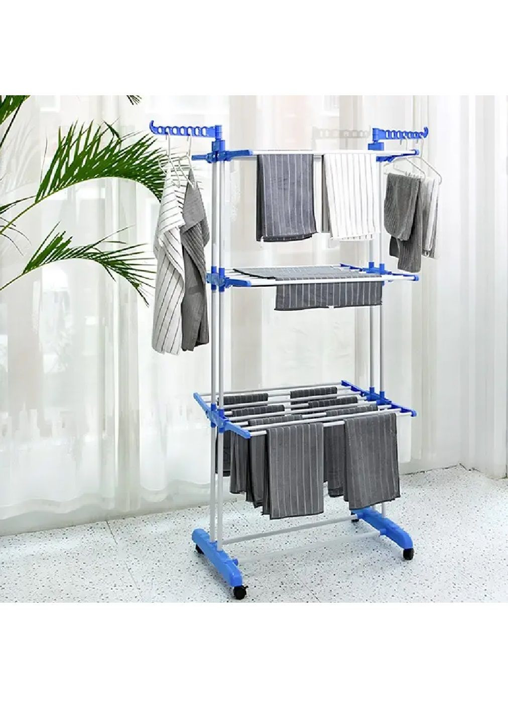 Многоярусная напольная складная сушилка с колесиками нагрузкой до 50 кг для одежды белья вещей 172х73х64 см (481037-Prob) Unbranded (351725721)