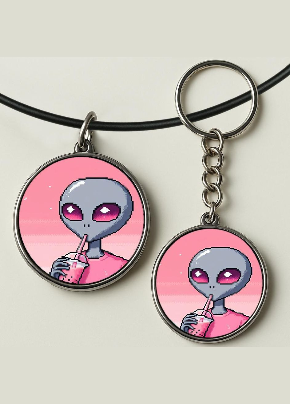 Набор подвеска (кулон) и брелок Инопланетянин #04 (подарочный набор) No Brand (332633806)