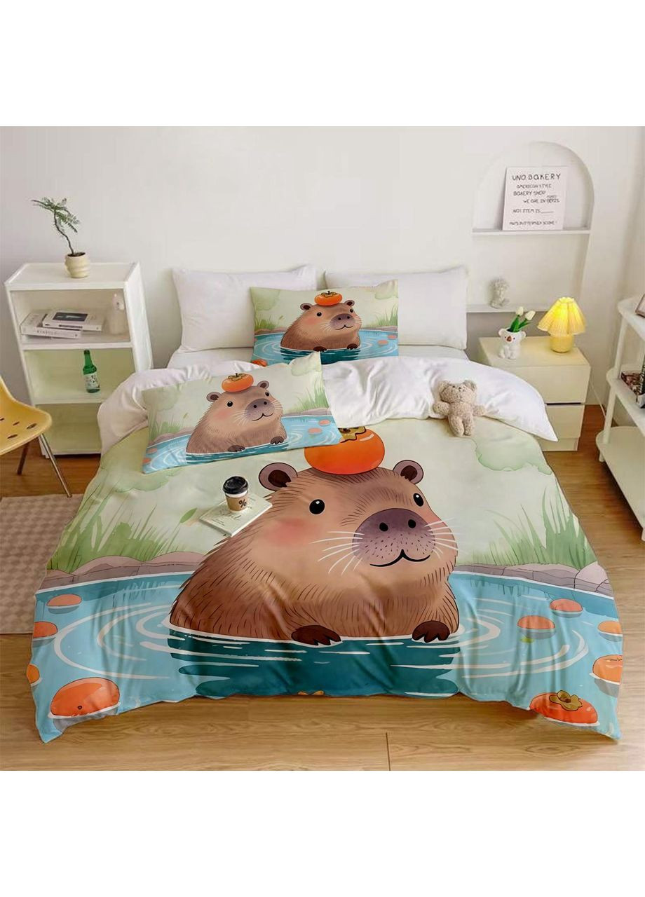 Полуторный комплект постельного белья из микросатина Капибара 2 Україна ТД (369660585)