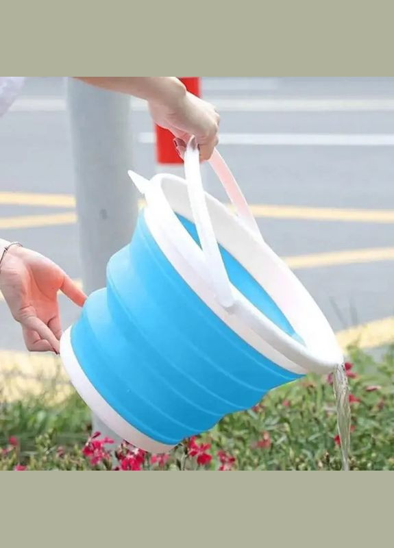 Складное ведро силиконовое 10 литров Silicon Bucket Голубое UKC (306716535)