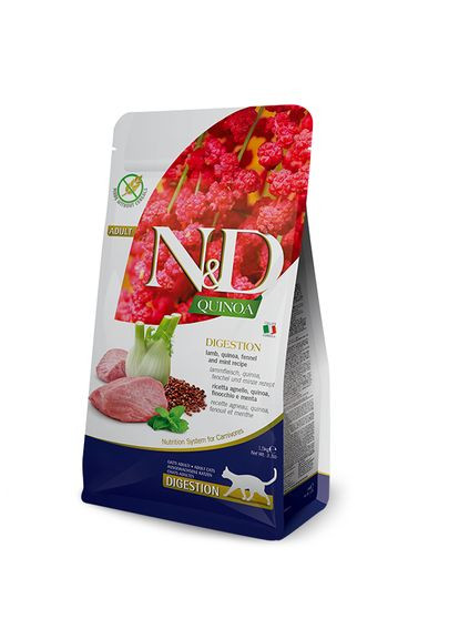 Сухий дієтичний корм N&D Quinoa Digestion ADULT для котів, рекомендований у разі порушень травлення ягням та кіноа, 1,5 кг Farmina (335971557)