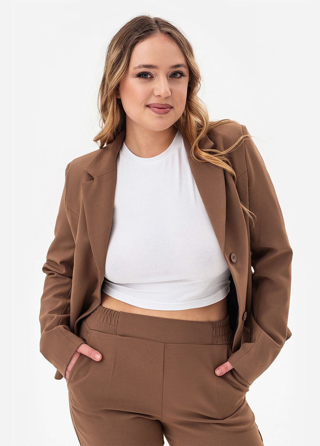 Коричневый женский пиджак karlotta Garne однотонный - демисезонный