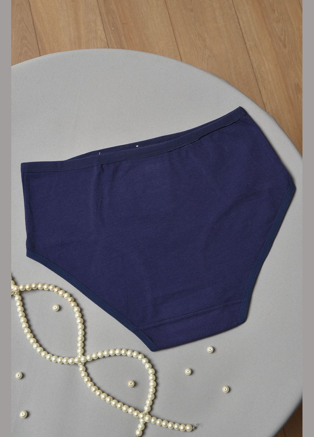 Трусы женские полубатальные с гипюровой вставкой синего цвета Let's Shop (278050366)