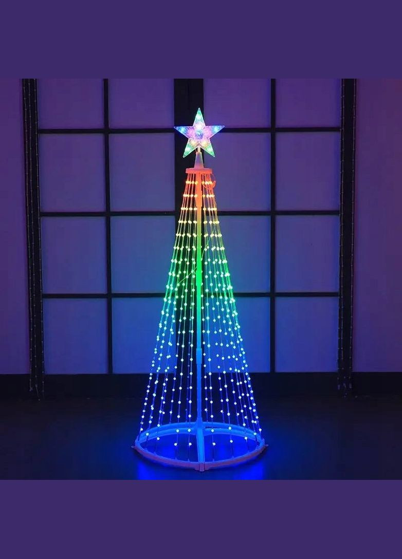 Новогодняя конусная елка умная светодиодная 180см LED гирлянда 190 лампочек RGB, Bluetooth управление Smart App SunLamp (308073110)