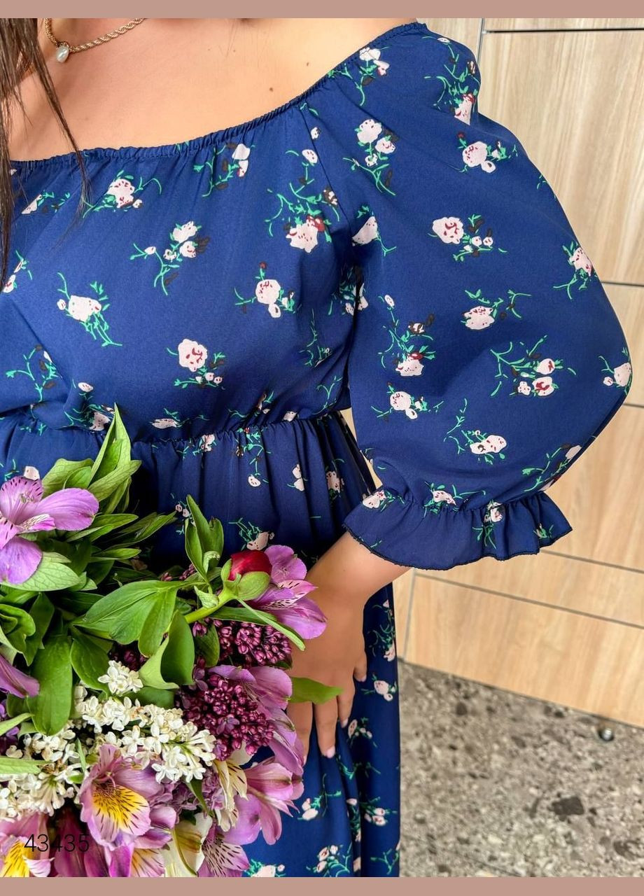 Темно-синее повседневный платье миди свободного кроя Liton