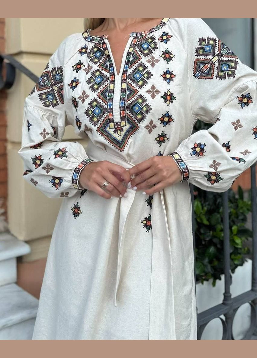 Бежева жіноча бавовняна сукня вишиванка мозаїка беж You Best (342329326)