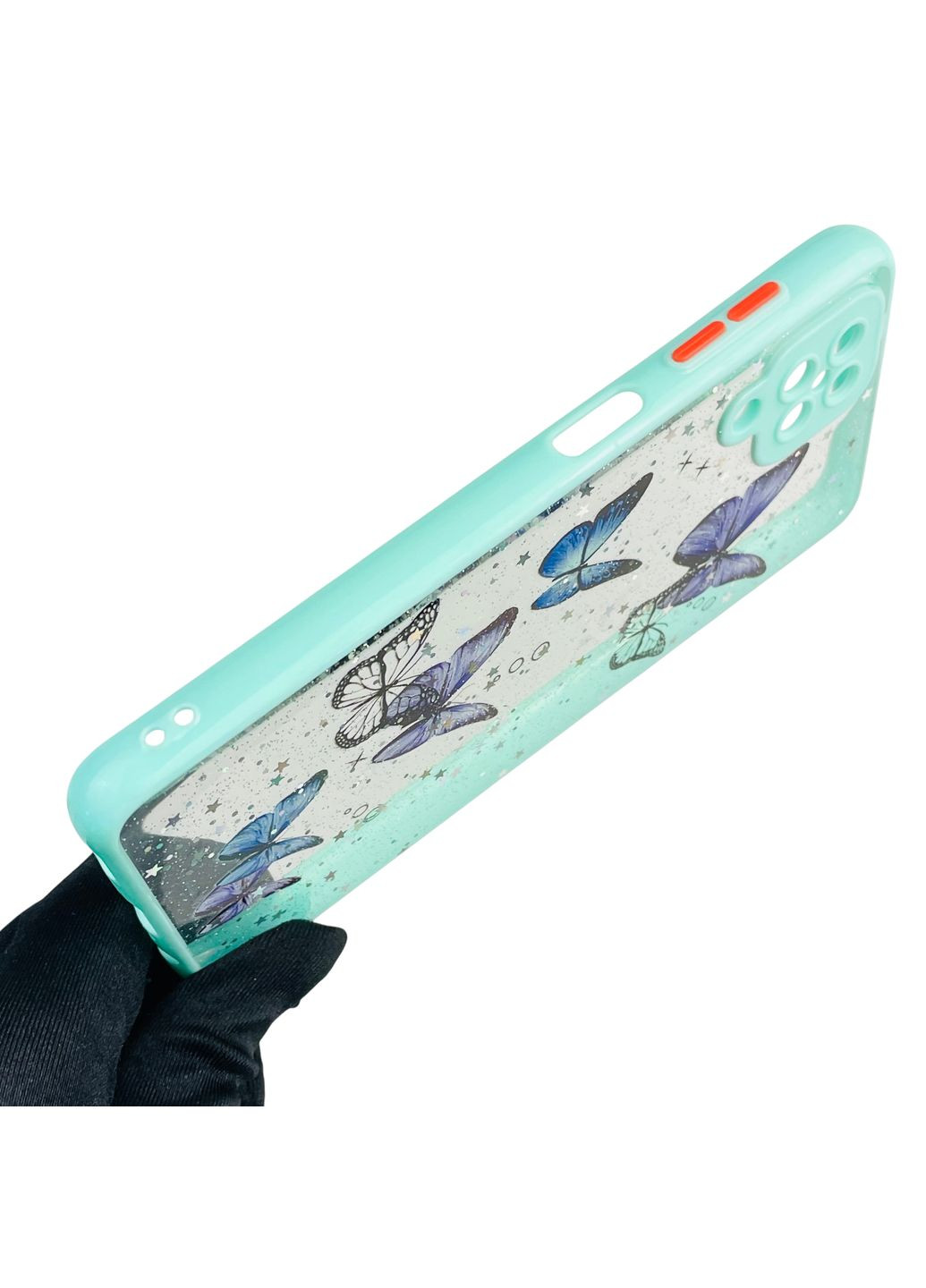 Чехол для Galaxy M12 (SM-M127F) с блёстками с бабочками на самсунг м12 бирюзовый Samsung (366390251)