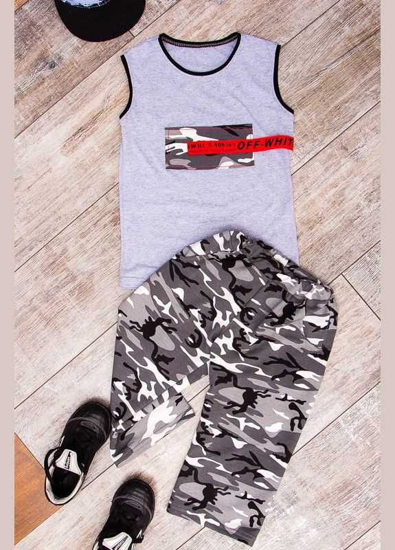 Серый летний комплект для мальчика (афганка+бриджи) (p-3654) Носи своє