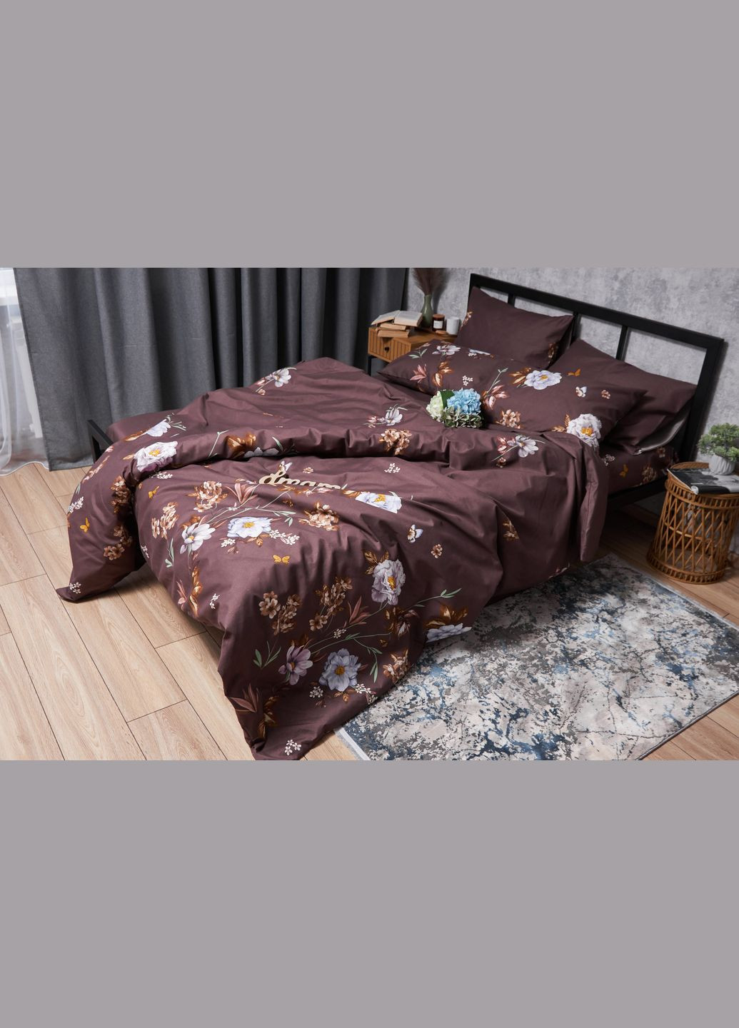 Комплект постельного белья Микросатин Premium «» полуторный евро 160х220 наволочки 2х50х70 (MS-820005026) Moon&Star Floral Mocha (293148397)