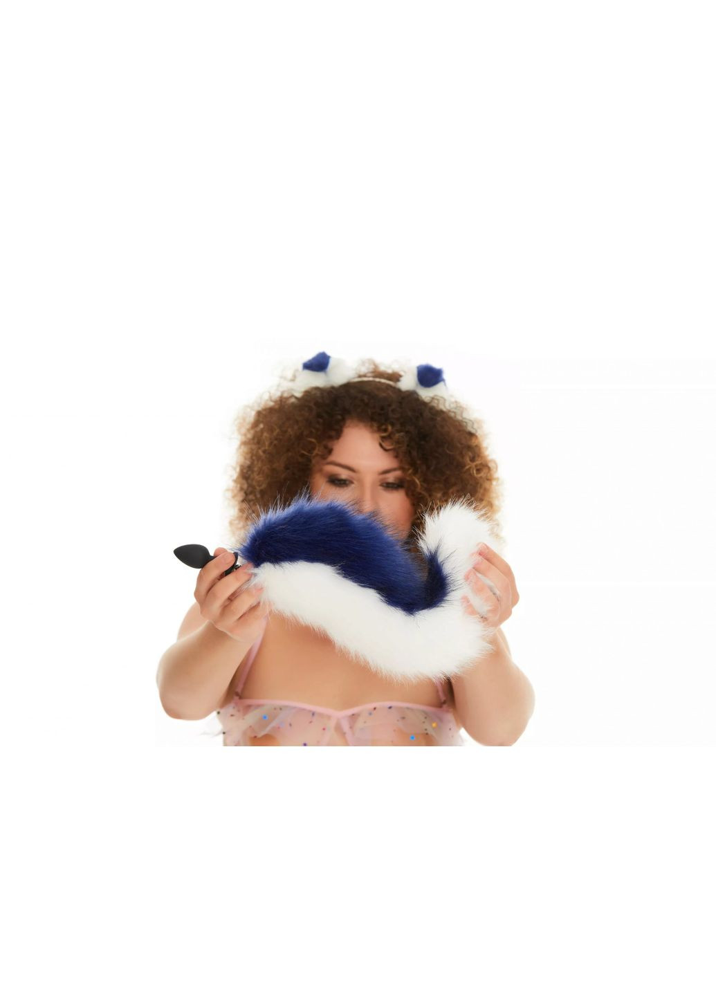 Анальный меховой хвост без пробки, Синий с белым OKOVA (315148874)