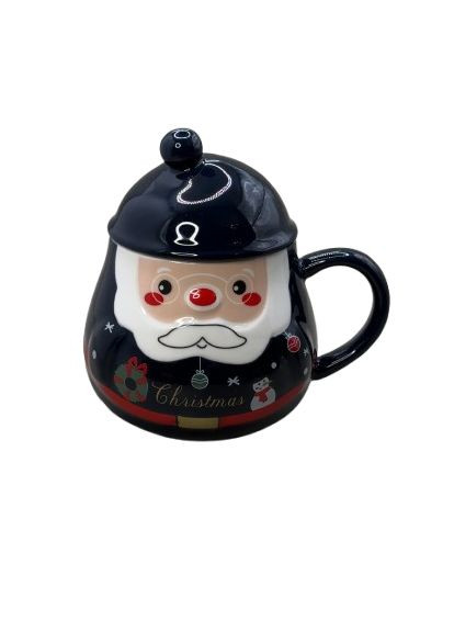 Новорічна кружка керамічна Різдвяний помпон з кришкою 350 мл Синій Olens (363831112)